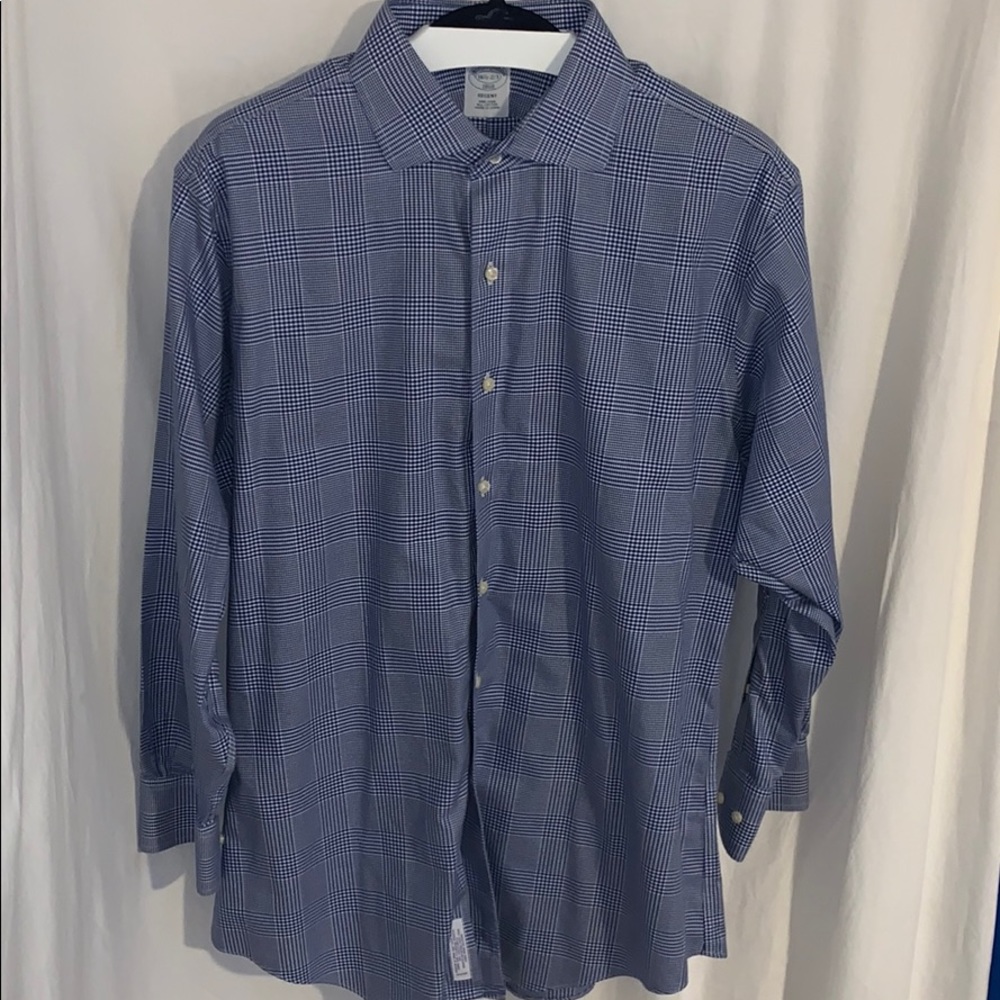 Brooks Brothers Blue Plaid Button Down SZ 16.5